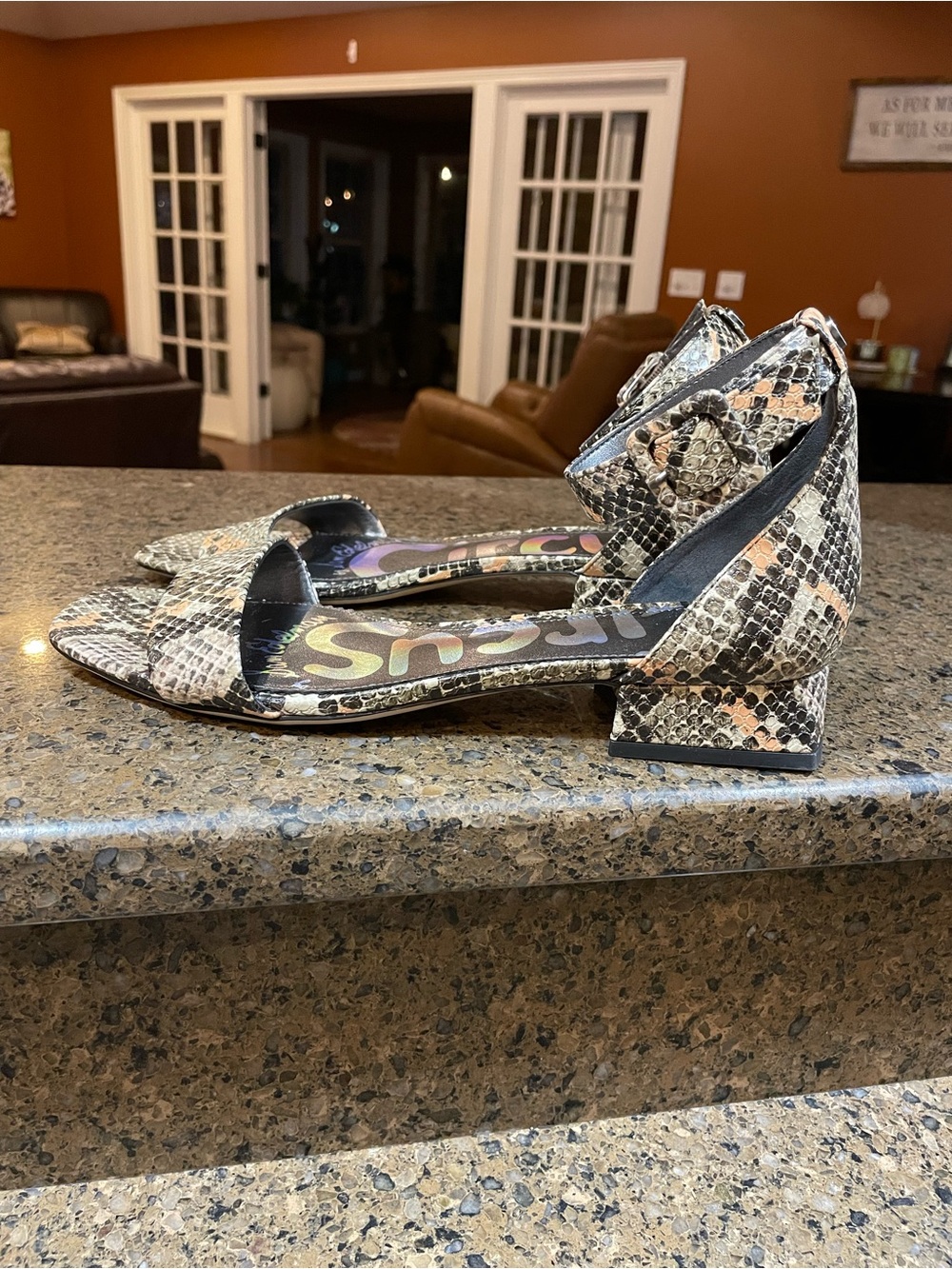 Circus by Sam Edelman Snake-Print Gladiator Ankle-Strap Sandals Tan Black Sz 9.5